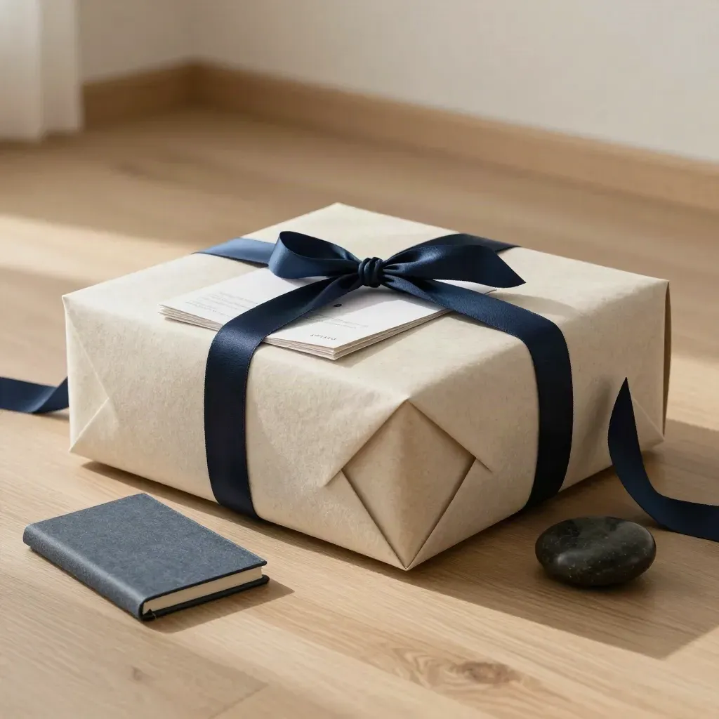 Kit Europe Orbisya sur parquet clair, ruban bleu nuit et carnet fermé, ambiance luxe.